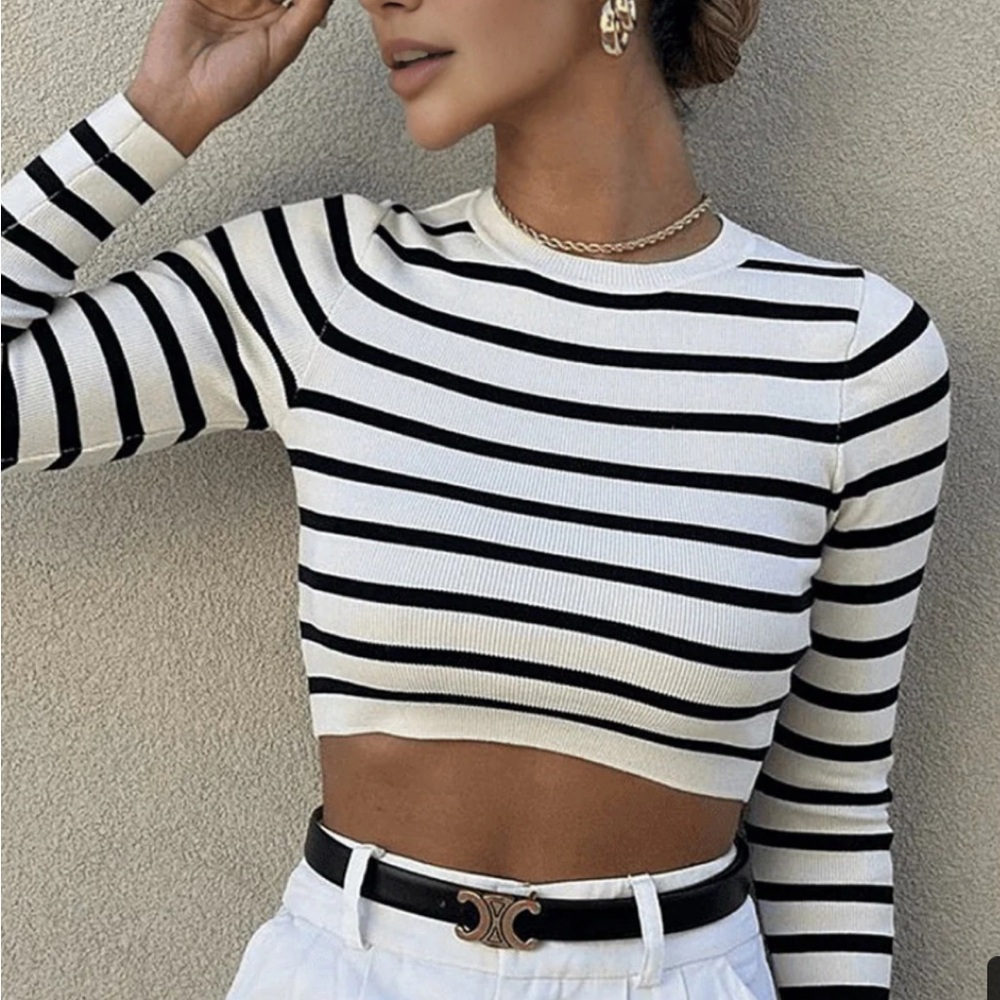 Commense Monochrome Striped Crop Top